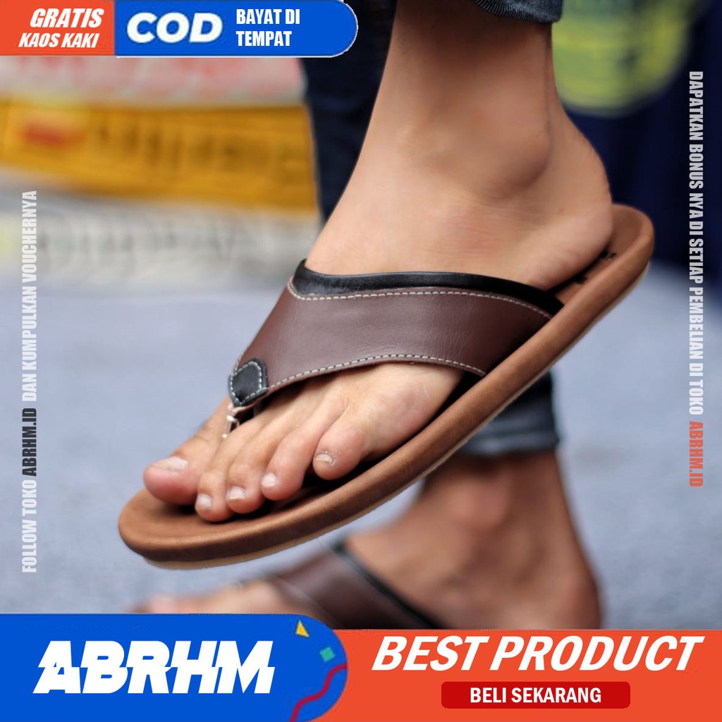 ABRHM X LIGHT Sandal Jepit Pria Sandal Pria Kulit Asli Sandal japit Cowok / Cowo Ori Keren kekinian