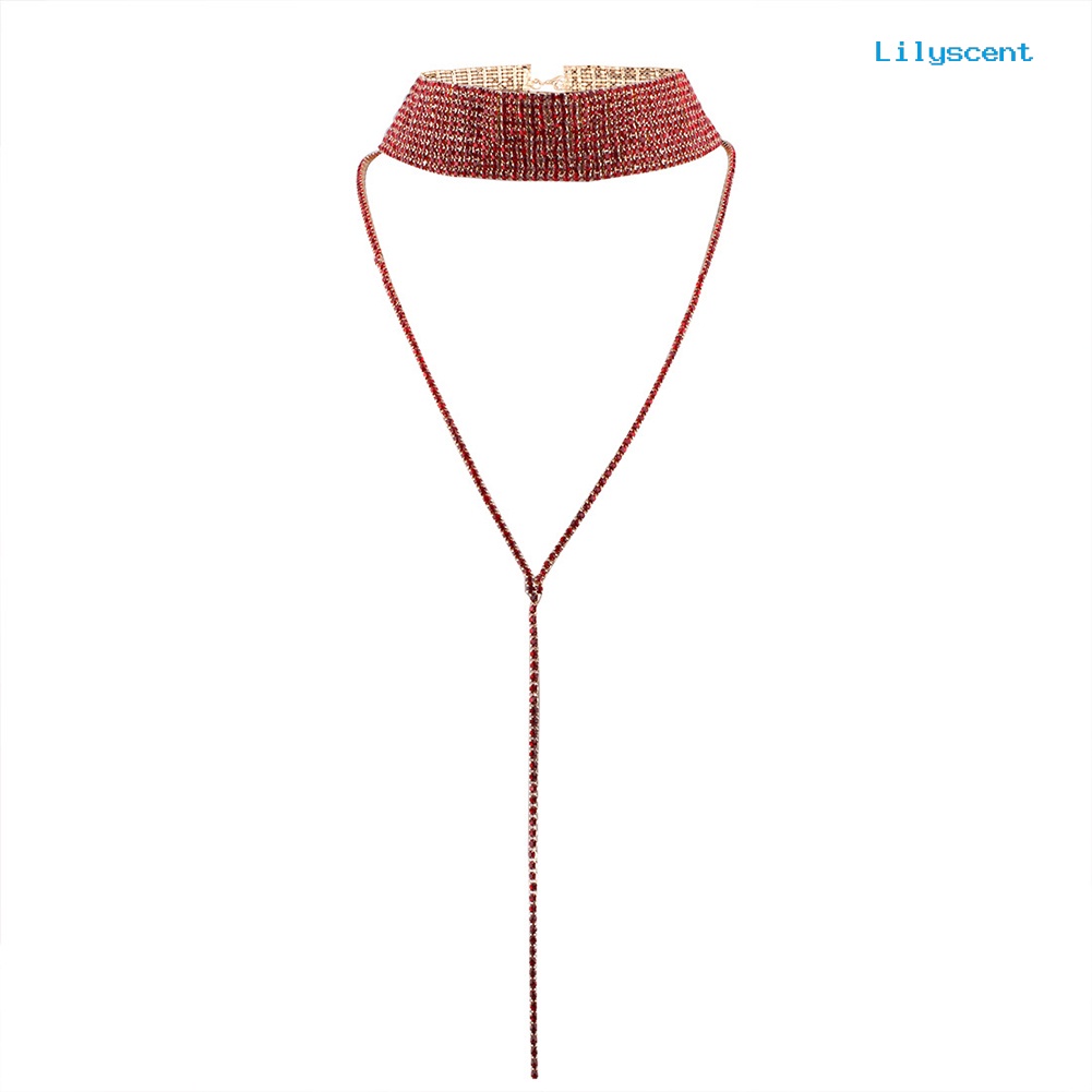 Kalung Choker Rantai Berlian Imitasi Multilayer Untuk Wanita