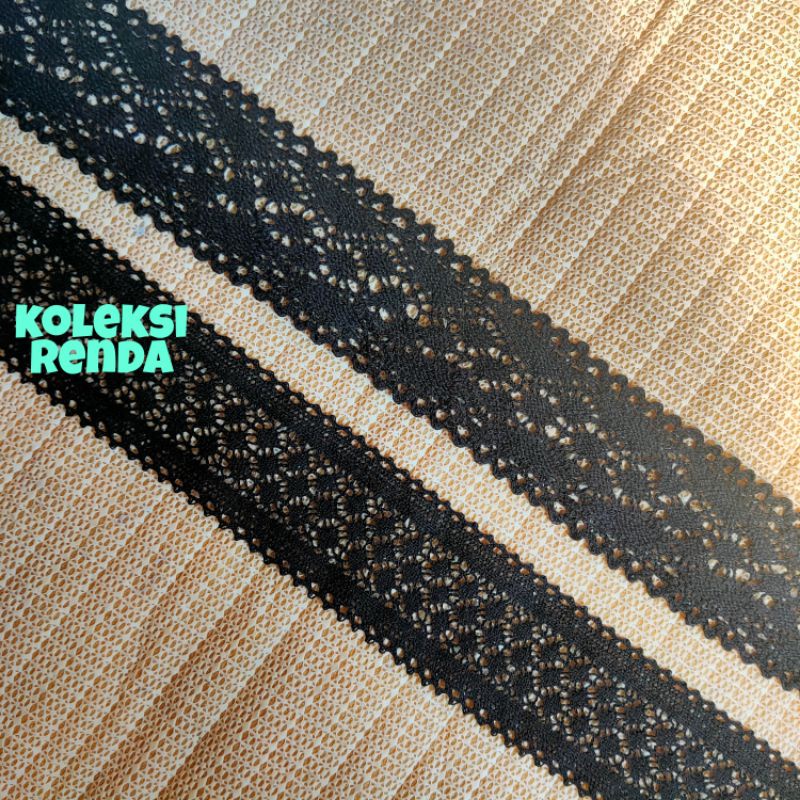 (harga per 100cm) renda rajut hitam, renda kait hitam