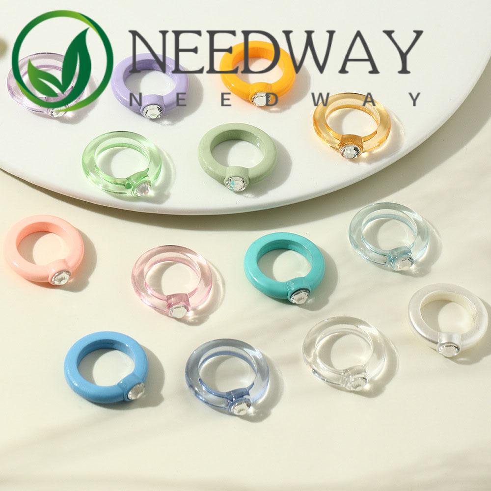 Needway  Gifts Rings Vintage Fashion Jewelry Finger Rings Transparent 2Pcs/Set Korean Geometric Diamond Acrylic Joint Ring/Multicolor