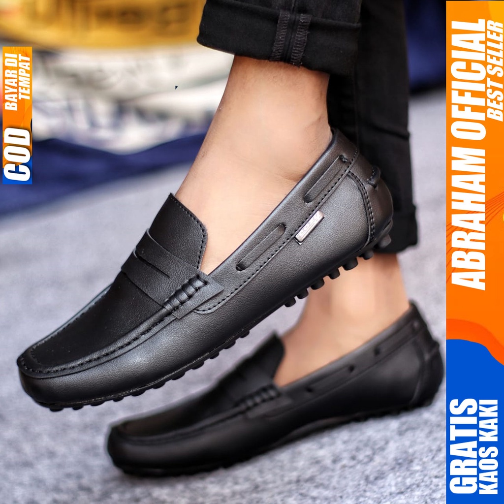 ABRAHAM Sepatu Casual Slip On Hitam Kerja Selop Pria