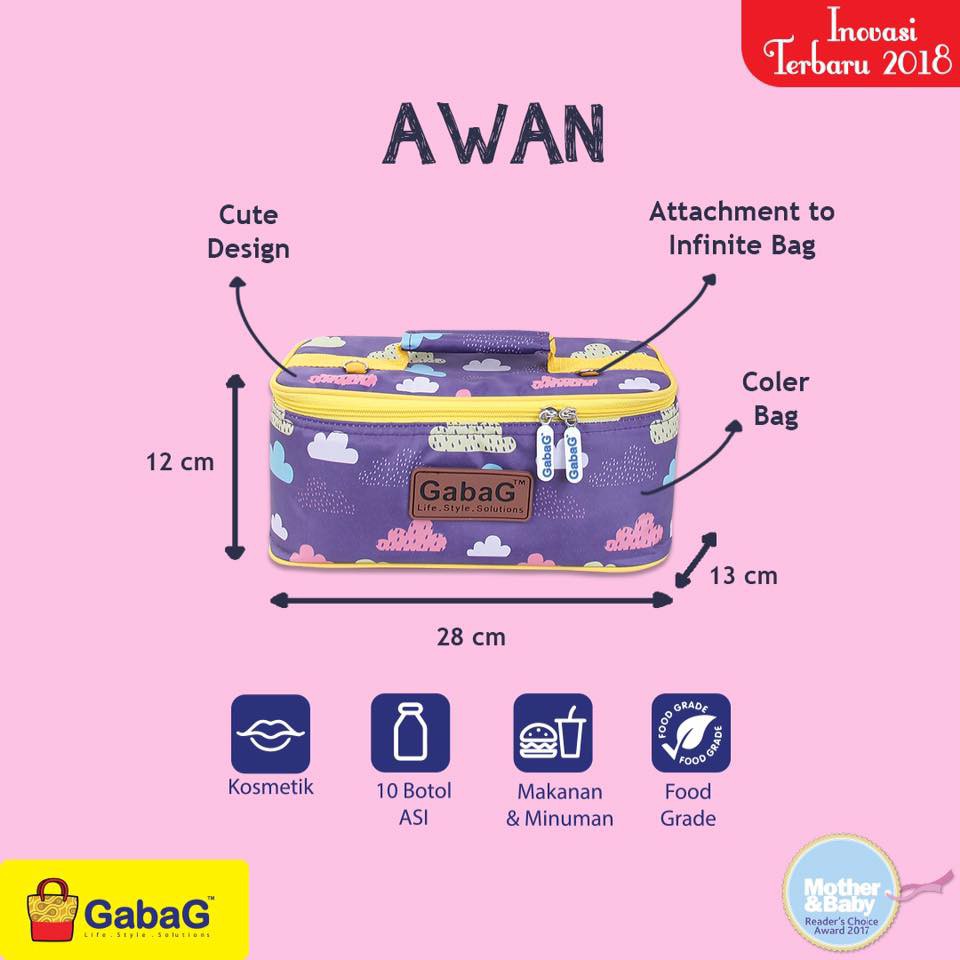 Gabag Single Infinite Series Cooler Bag / Tas Asi - Motif Bunga, Awan, Crystal, RAIN LILY + Free 1 ice gel