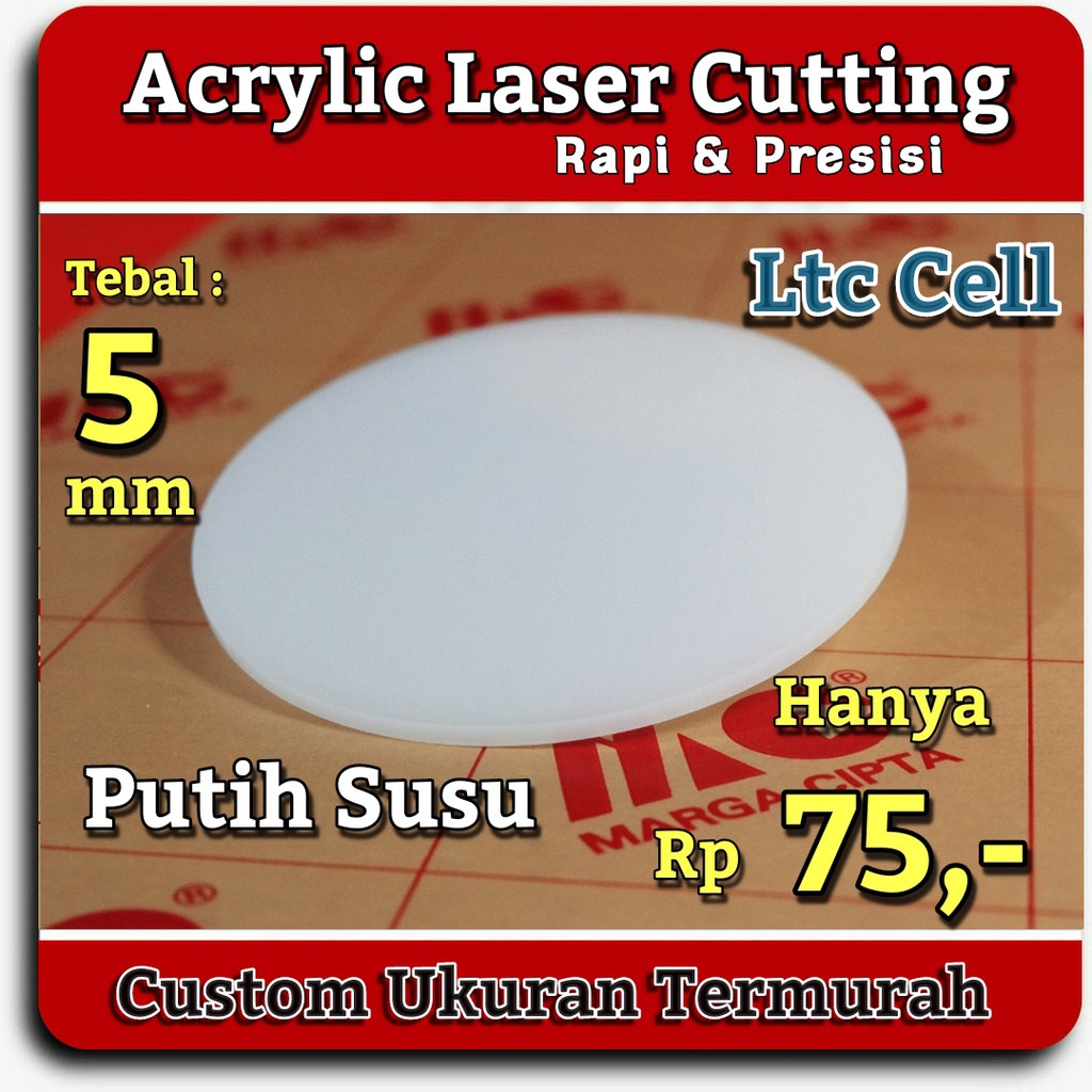 Acrylic Bulat Putih Susu 5mm Akrilik Custom Laser Cutting Diameter