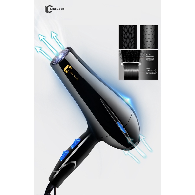 CANEL &amp; CO Hair dryer 750W Cold hot wind pengering Haircare Anion Beauty Salon  Pengering Rambut Ionik Sisir 4 in 1