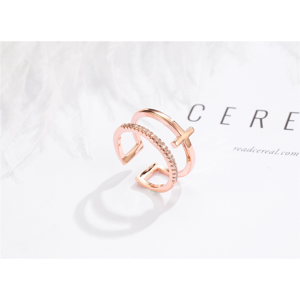 Cincin Sterling Silver 925 Model Silang Adjustable Untuk Wanita Jza009