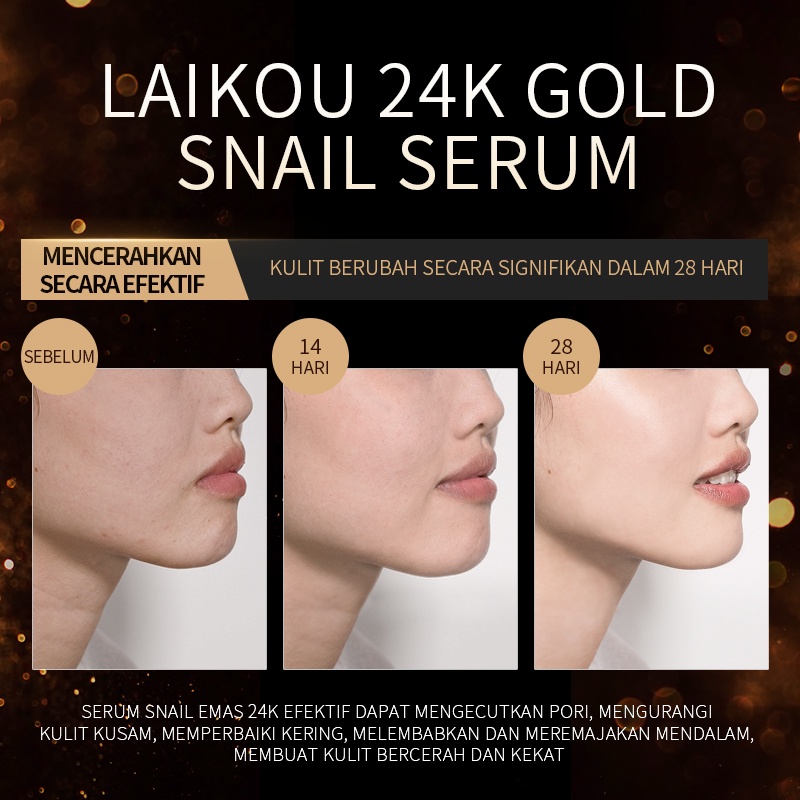 LAIKOU Emas 24k Serum Siput Melembutkan Keriput Menghaluskan Kulit Mengurangi Kekusaman 30ml