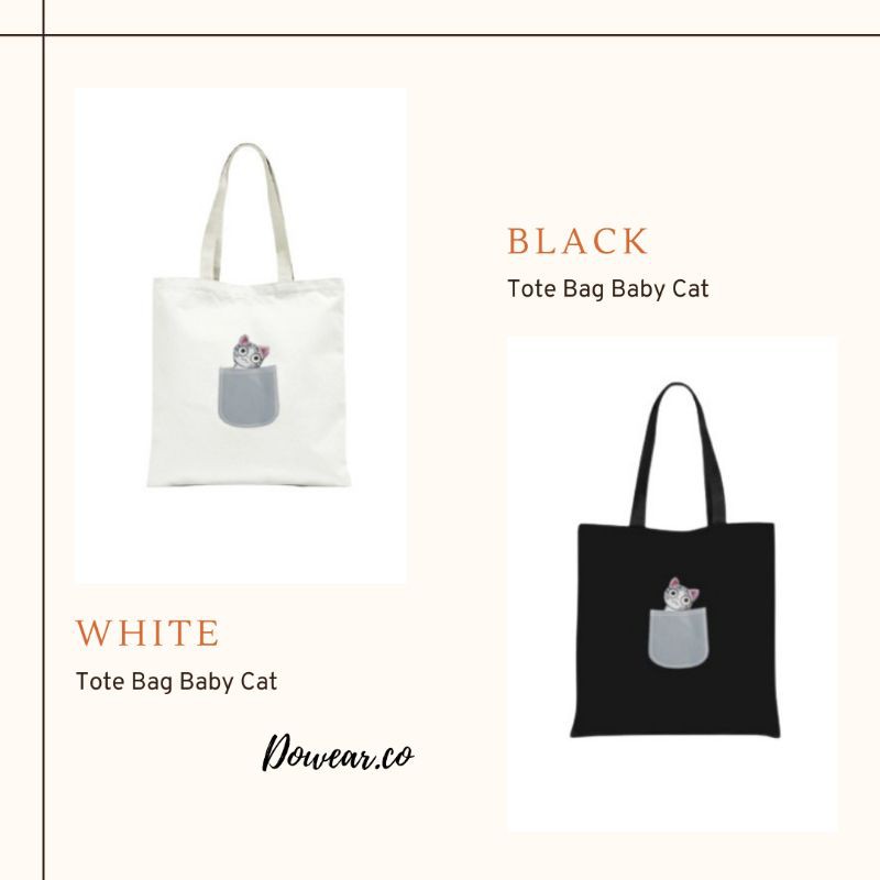 Tas Tote Bag Wanita Canvas Motif Baby Cat