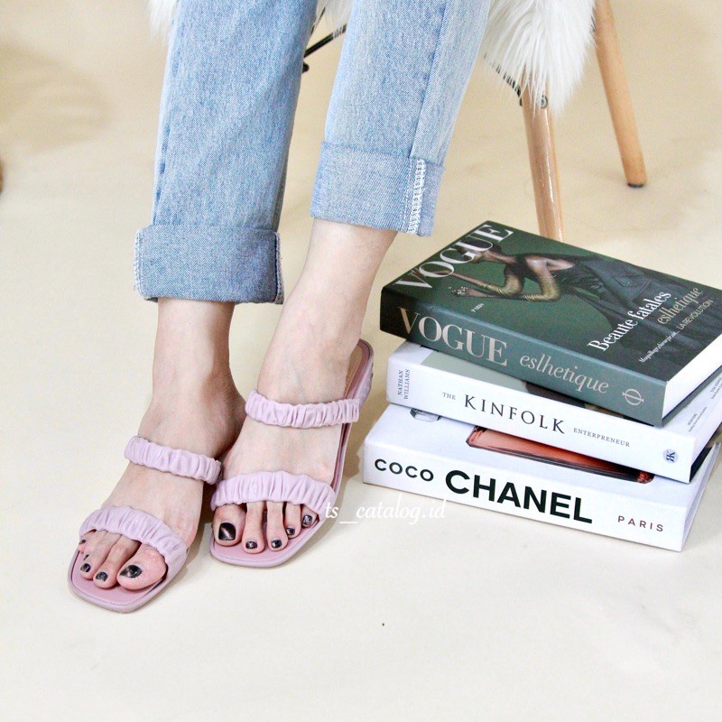 Sandal Slop Kerut BEST SELLER Import Mokaya 3305-55 atau LCR 3305-1 dan 3305-2-Pink Nude