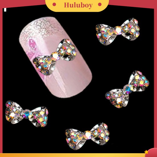 Huluboy Huluboy♡ 10pcs Stiker Nail Art Bentuk Pita Bahan Alloy Hias Berlian Imitasi Glitter Multi Warna