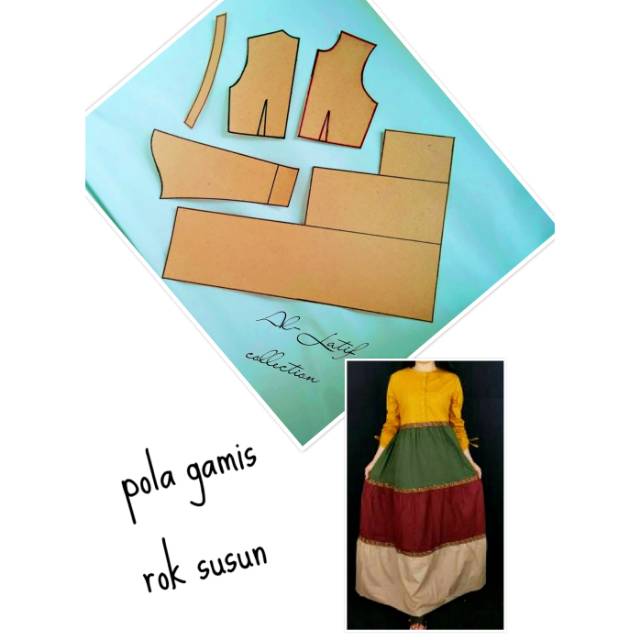 Pola jiplak gamis rok susun