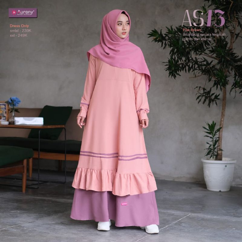 Model gamis Aurany ori syar'i syari, favorit remaja putri kekinian, bahan adem banget nyaman dipakai