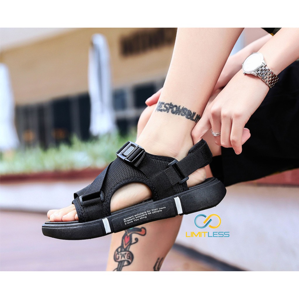 Sepatu Sandal Pria Casual Korean Style Sendal Pria Tali Hitam Trendy Sandal Cowok Slip On Kasual