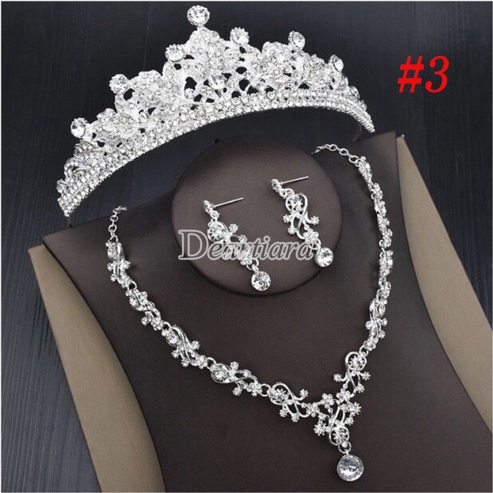 New Fashion Simple Bride Crown Necklace Earrings Three-piece