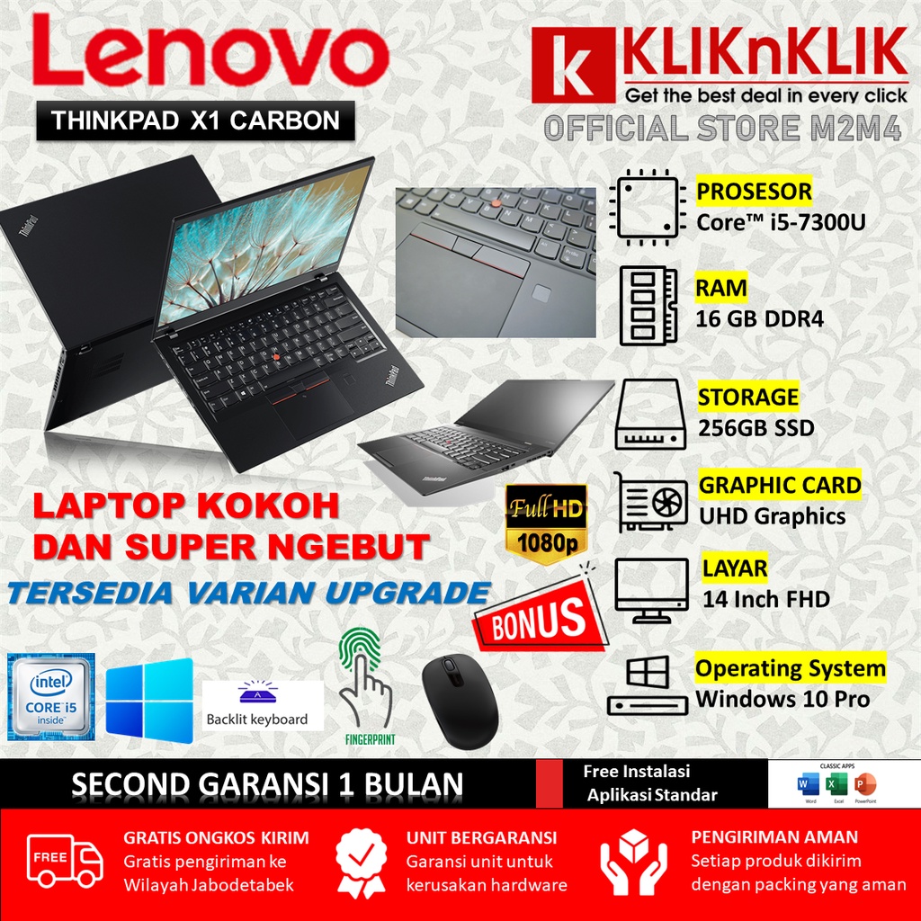 Laptop Lenovo Thinkpad X1 CARBON i5 7300U 16GB 256GB SSD 14FHD WIN10PRO