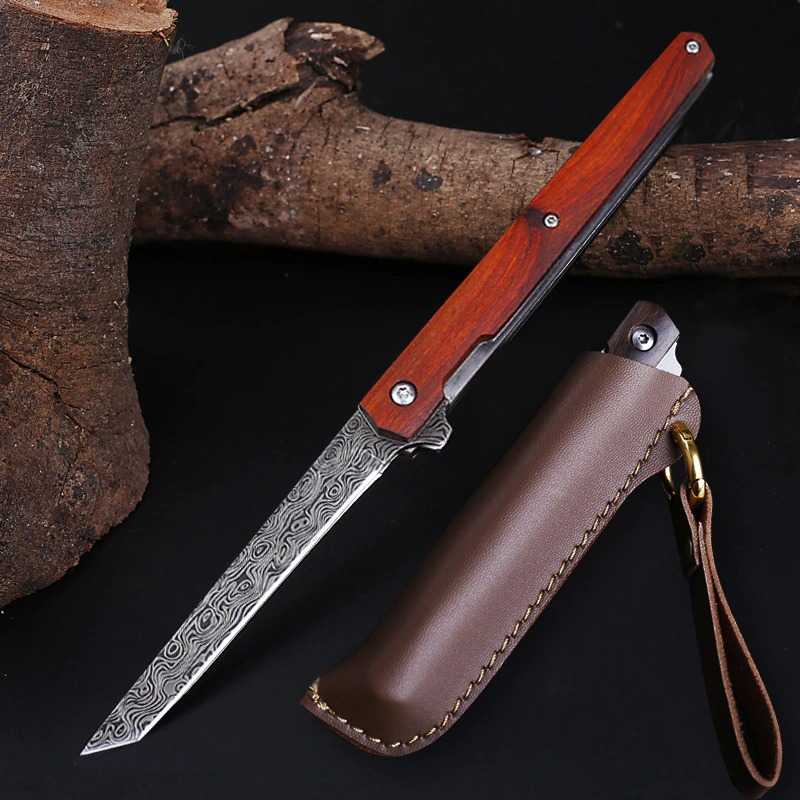 Pisau Lipat Outdoor Portable Knife Survival Tool Damascus Pattern Piso Darurat Tajam Multifungsi Berkualitas