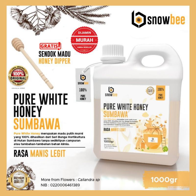 Snowbee pure white honey | madu putih asli sumbawa | madu asli | madu murni 100% original 1 liter