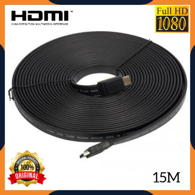 KABEL HDMI TO HDMI FLAT VERSI 1.4 3D 1080P MALE TO MALE UNTUK KE TV LAPTOP PROYEKTOR 15M 15 METER