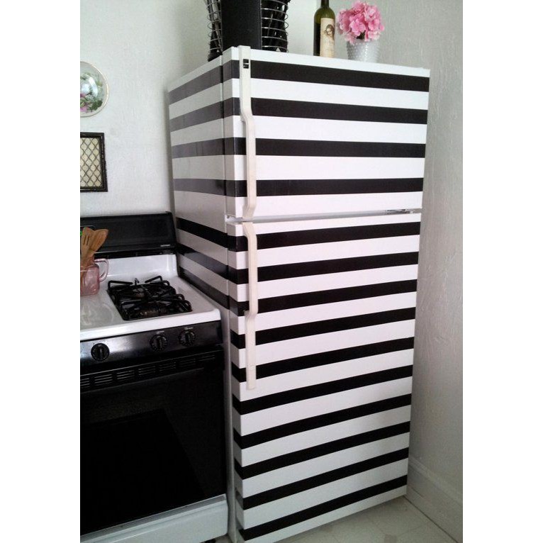 STIKER KULKAS 1 PINTU 2 PINTU MOTIF GARIS HITAM PUTIH ...