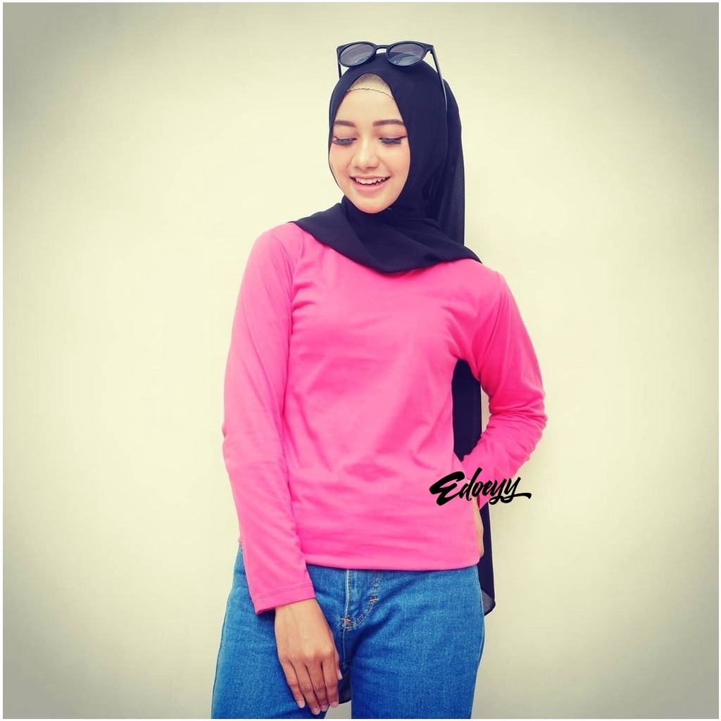 Kaos Polos Wanita Lengan Panjang Warna PINK FANTA - Baju Tshirt wanita
