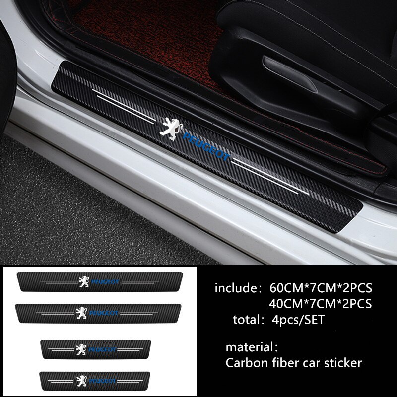 1set Peugeot Door sill sticke Stiker Bagasi Kulit Serat Karbon Untuk 206 207 307 208 308 408 2008 3008