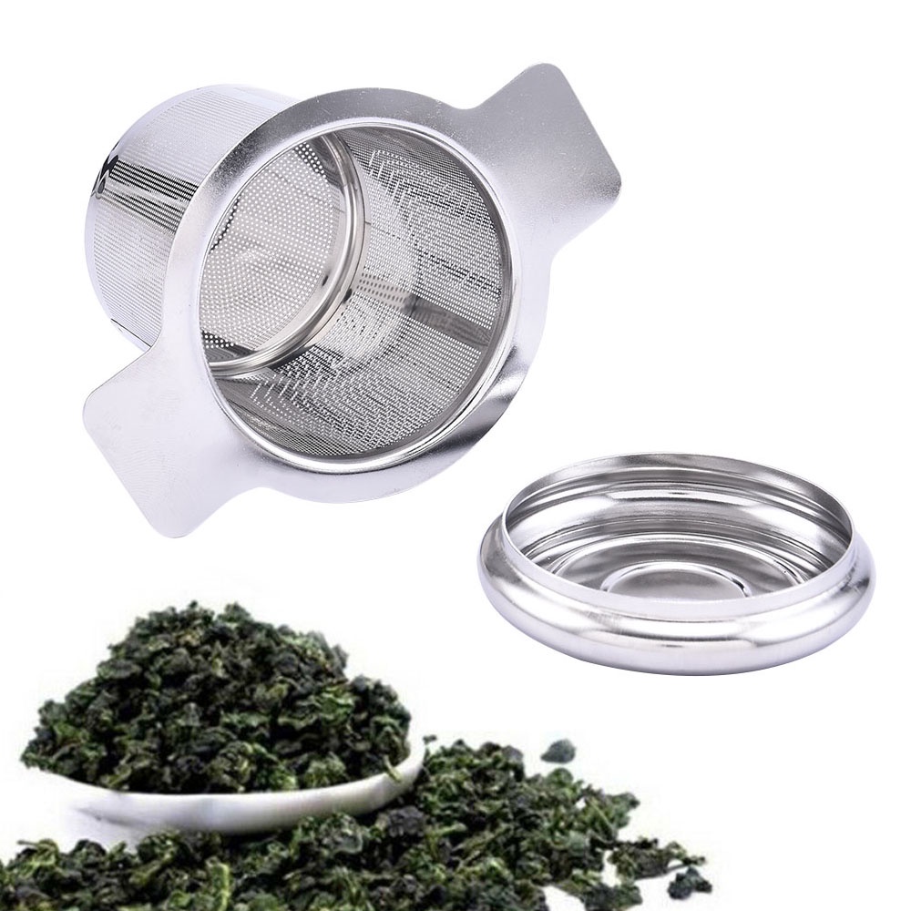 Filter Infuser Penyaring Daun Teh Dengan Penutup Dan Bahan Logam