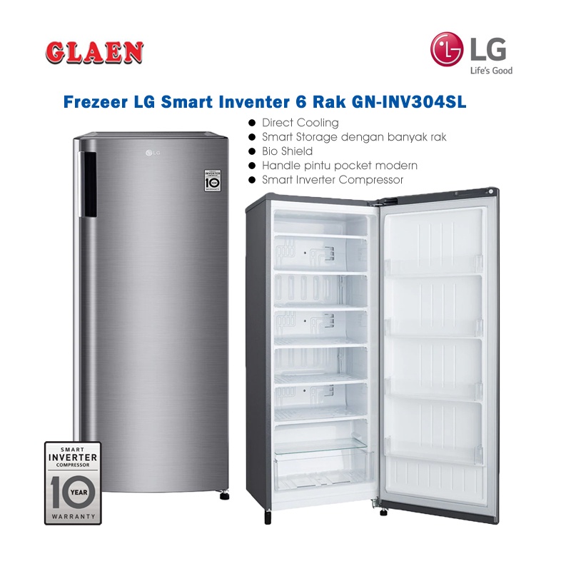 Freezer LG 6 Rak Smart Inventer GN-INV304SL | Kulkas Es Batu 6 rak LG Inventer