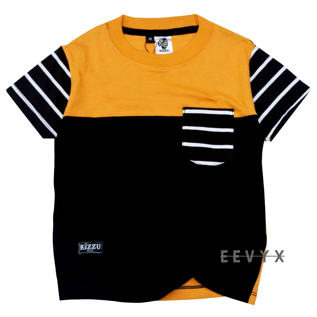 Kizzu Baju Kaos Distro Anak Laki Laki Umur 1-12 Tahun Bahan Cotton - Kuning Hitam - Eevyx Store