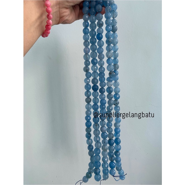 batu AGATE BIRU FACETED BEADS 12mm cutting blue bahan gelang kalung