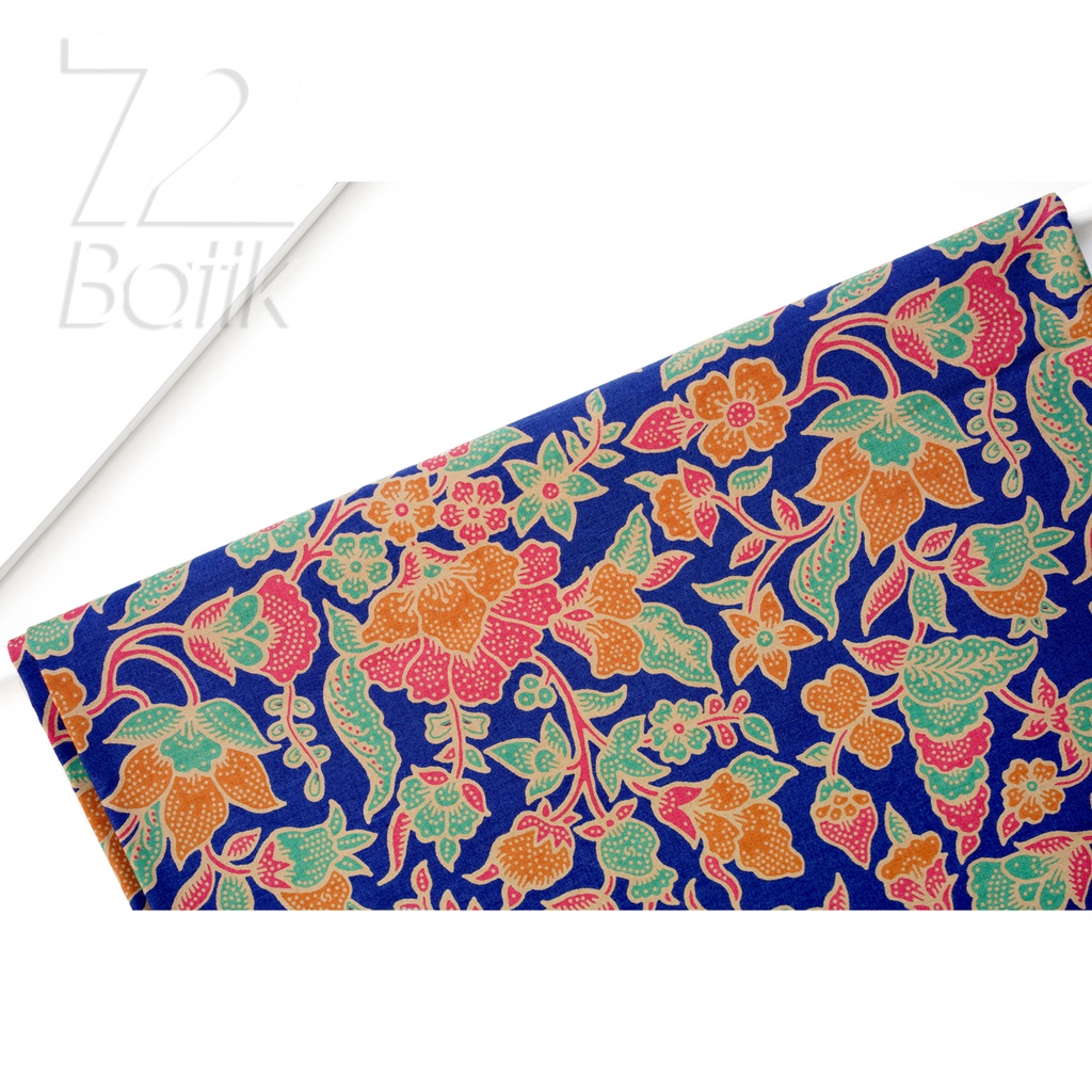 BAHAN BATIK PREMIUM Katun Motif Kembang Warna Biru Tua Orange Hijau Merah 724348 Cap 72 Jarik Jarit Samping Kebat Panjang Batik Katun Modern Premium Bahan Seragam Batik Pernikahan Kantor Keluarga Murah Kamen Jadi Batik Bali Lembaran