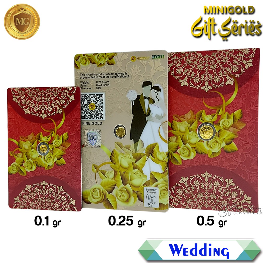 Minigold Gift Series WEDDING Asli Logam Mulia Emas Murni 24 Karat Gift Card Hadiah Kado Pernikahan