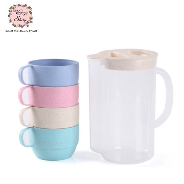 Shabby Set 4pcs Gelas + 1pcs Jug / Teko Air