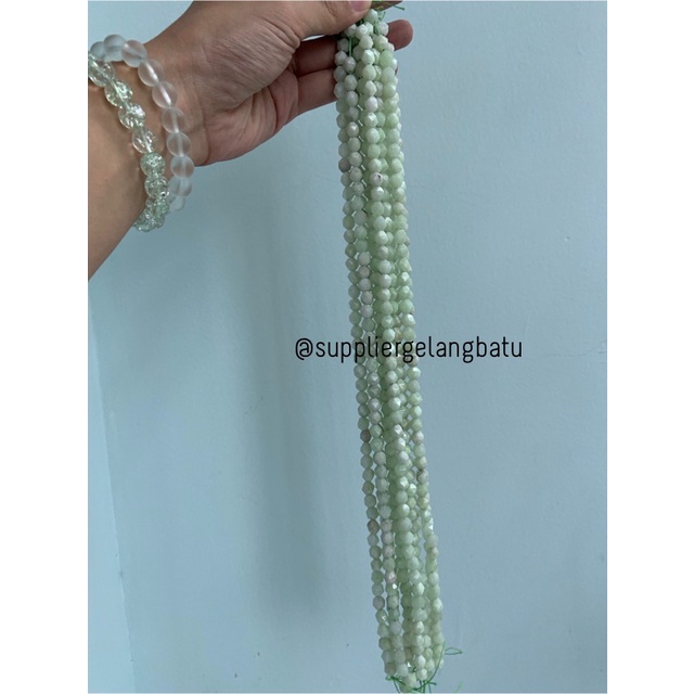 batu faceted hexagon 8mm soft white pale green agate agatis berserat
