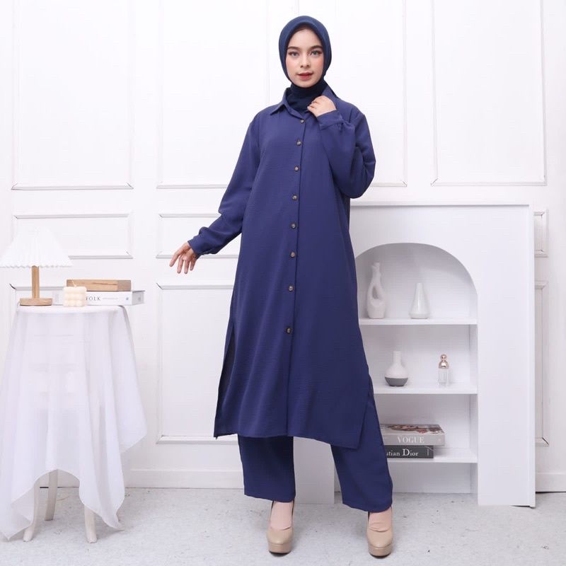 SETCEL TUNIK LAURA STELAN CELANA LONG TUNIK BUSUI RAYON CRINCLE