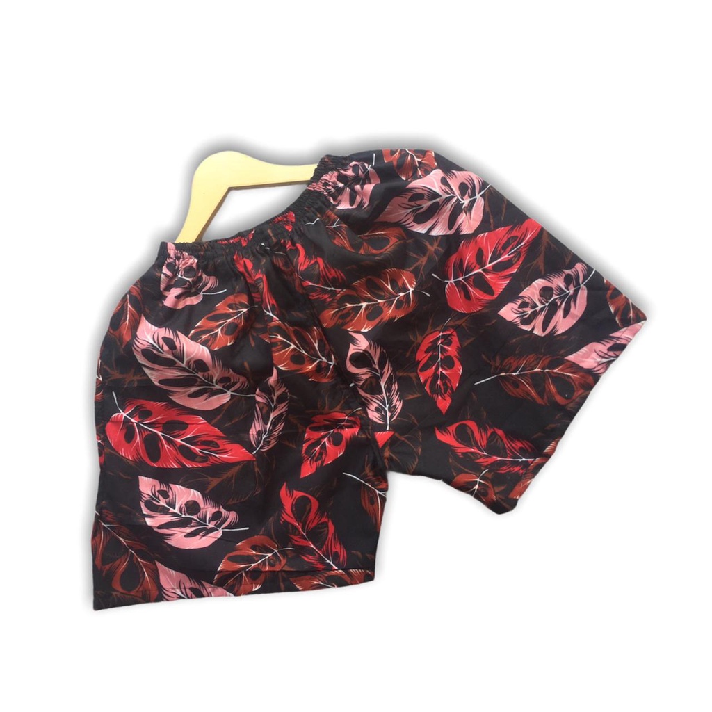 Celana Kolor Motif "Daun Red-Black"