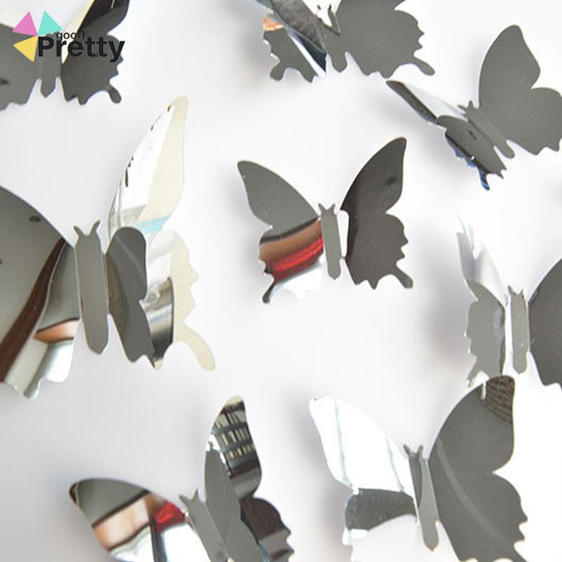 3D Butterfly Wall Sticker Hiasan Dinding Kupu Kupu Cermin Kupu kupu Dekorasi Kaca Kupukupu butterfly Mirror Wall Sticker set 12 pcs Buttefly Hiasan Dinding butterfly Tiga -Dimensi Pet Mirror