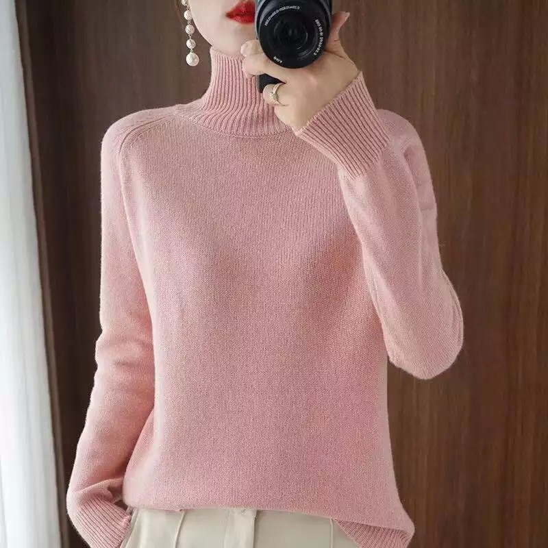 Sweater Turtleneck Wanita bahan Rajut tebal hangat dan lembut