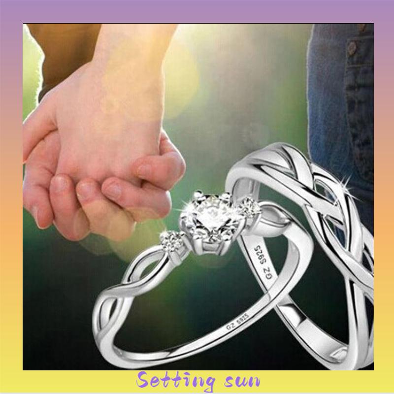 925 Silver Cincin Pasangan Berlian Mode Wanita Perhiasan Cincin Couple Rings TN