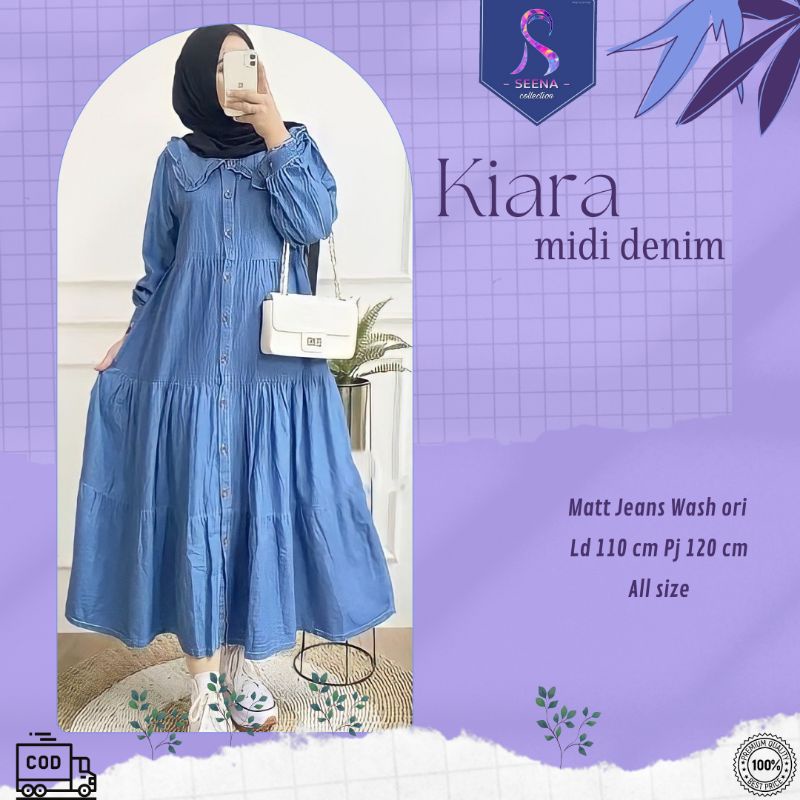 Kiara denim jeans wash premium midi blue tunik free belt