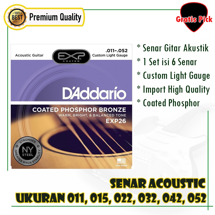 Senar Akustik DAddario 011-052 / Senar D'Addario Coated Phosphor EXP26