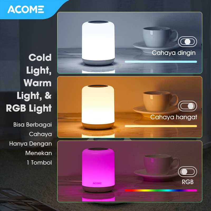 ACOME Lampu Multicolor 16 Juta Warna Cold Light Warm Light RGB Light Lampu Tidur Pintar Lampu Lembut Melindungi Garansi Resmi 1 tahun ALP03 White