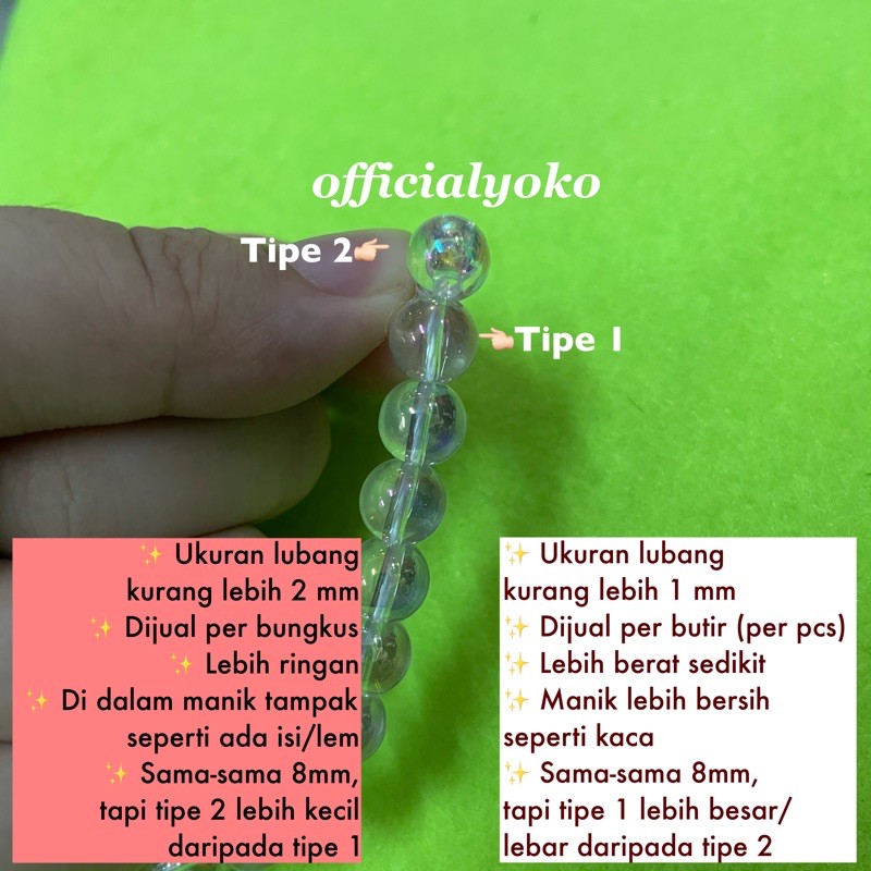 Mute/Monte/Manik Kristal Bundar Pelangi Bening TIPE 1 per butir 6mm/8mm