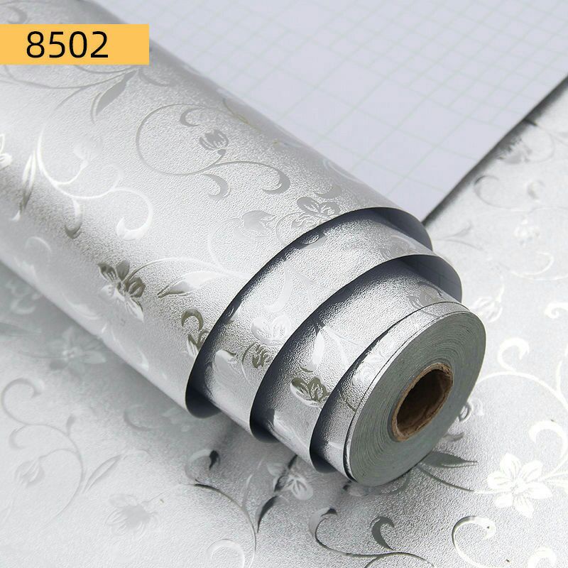 AWOO Wallpaper Aluminium Foil Anti Minyak Waterproof Flower Sticker 200x60 Cm - 8502 - Silver