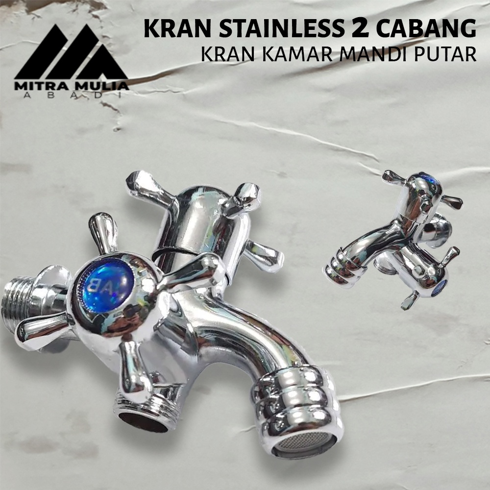 Kran engkol Cabang Putar Double 2 Lubang stainless steel