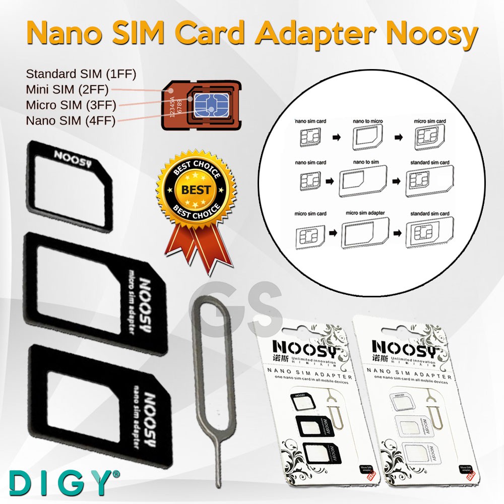 NOOSY 3 in 1 Nano Micro Standart Tempat SIM Card Adapter Tray Holder  Putih dan Hitam