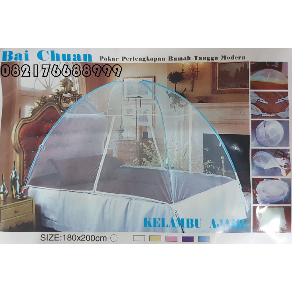 Kelambu Lipat anti nyamuk Bai Chuan Asli 2 pintu tenda kanpi ukuran 180 x 200 cm