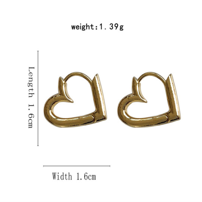 14k Gold-plate Anting Kecil Bentuk Hati Cinta  925 Perak Anting-Anting Korea Feminin Anting Gaya Keren Sederhana