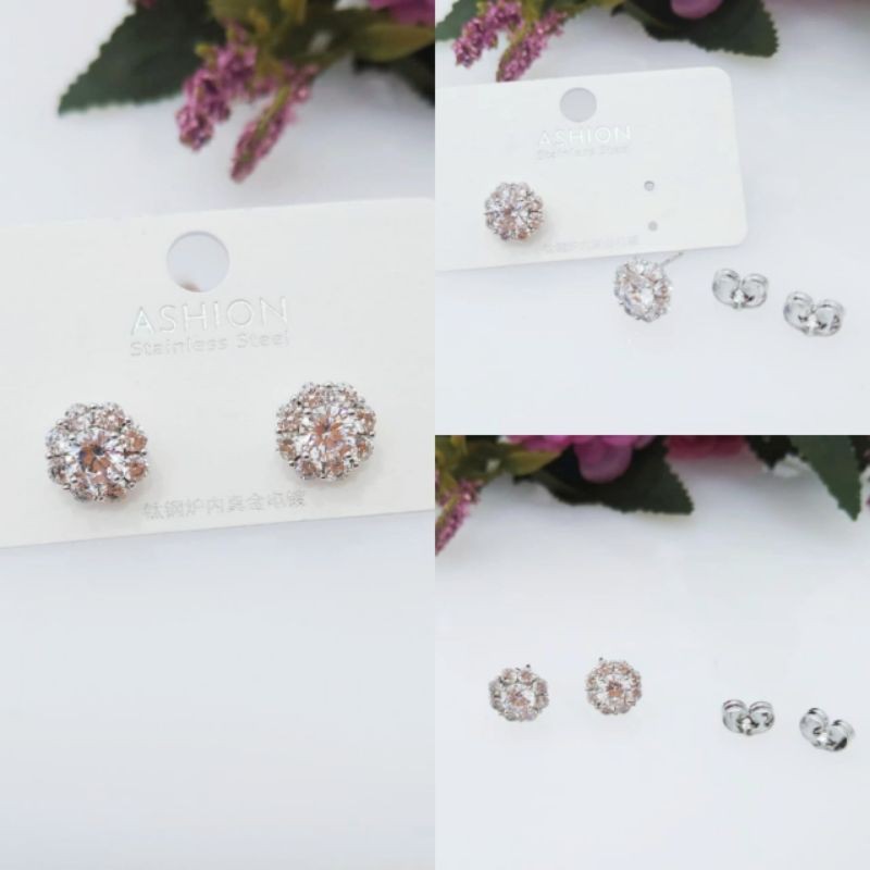 Anting Titanium Elegan Dan Simple Replika Berlian Tidak Berkarat Dan Tidak Gatal