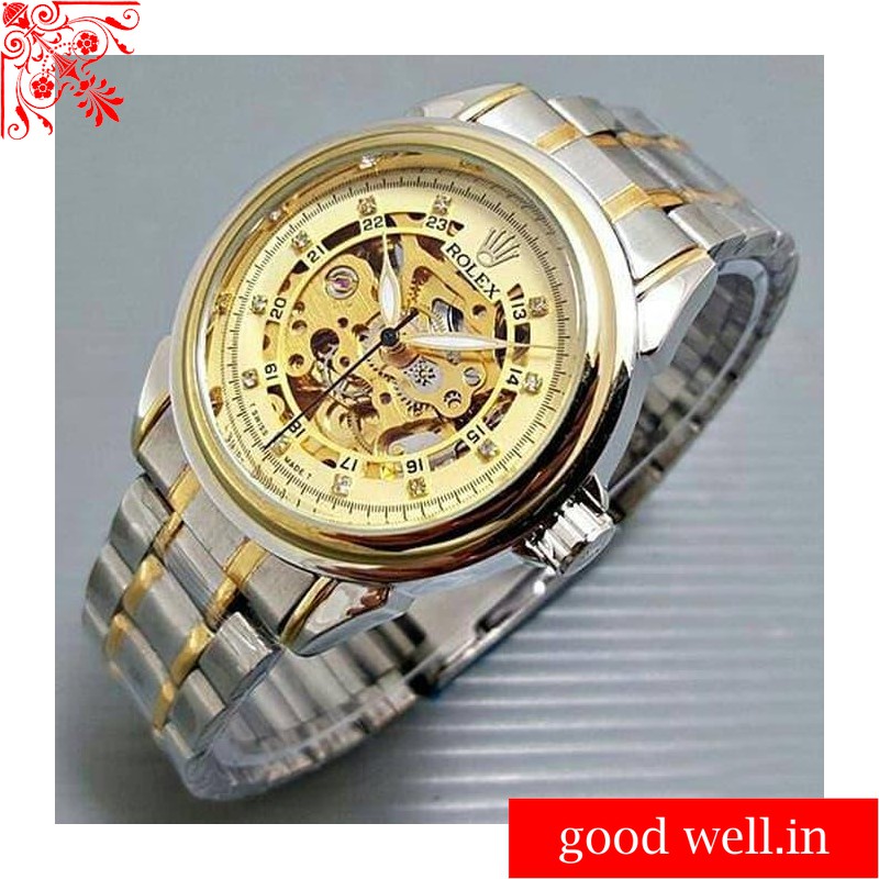 Jam Tangan Pria / Cowok Rolex Rantai Skeleton Diamond