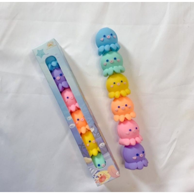 stabilo 1 set isi 6 pcs stabilo motif binatang gurita imut lucu murah