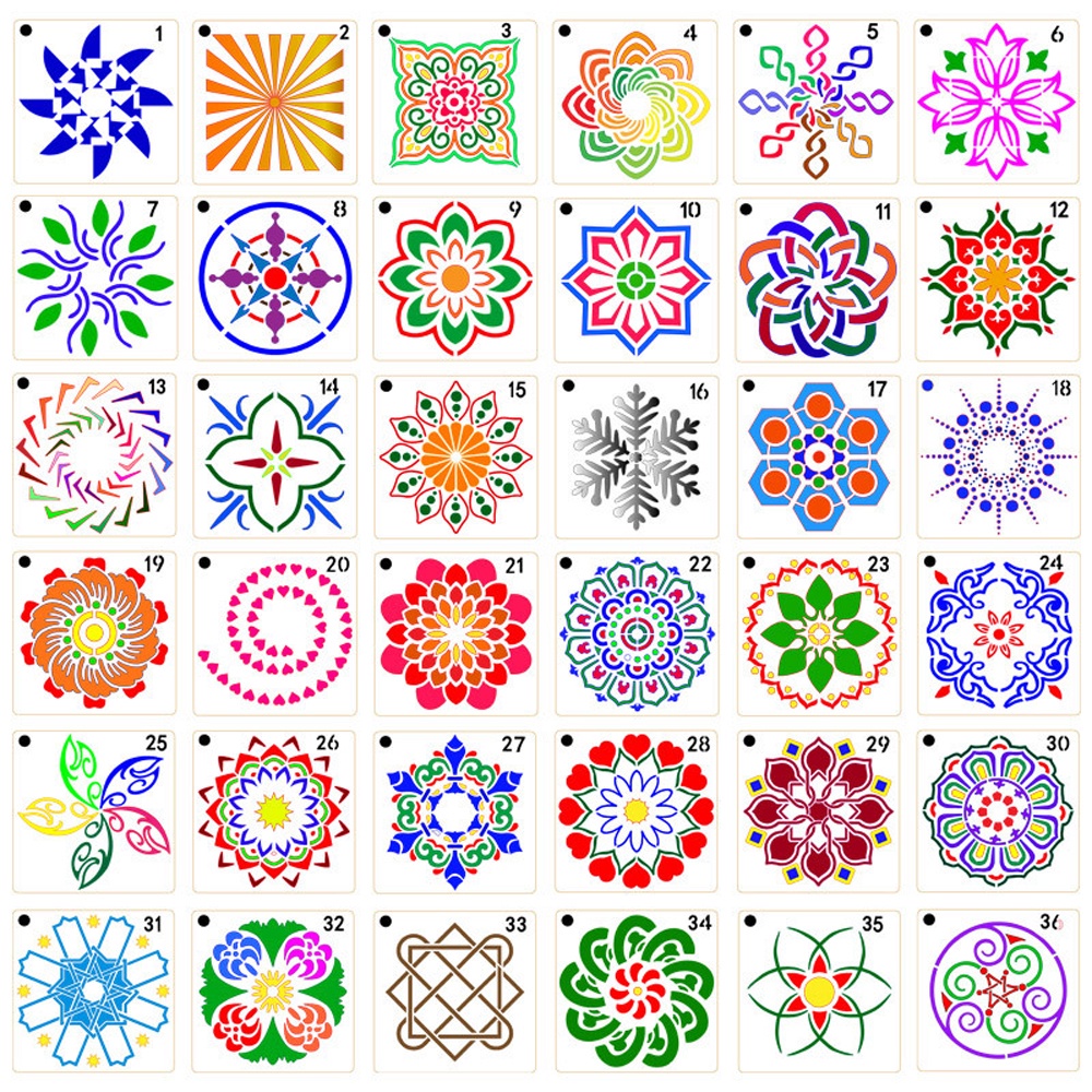 ELEGANT 36/56pcs Painting Stencils Painted Decor Drawing Tool Mandala Pattern Wall Paper Stencils Painting Template DIY Scrapbooking Craft Card Making Album Decorative Hollow